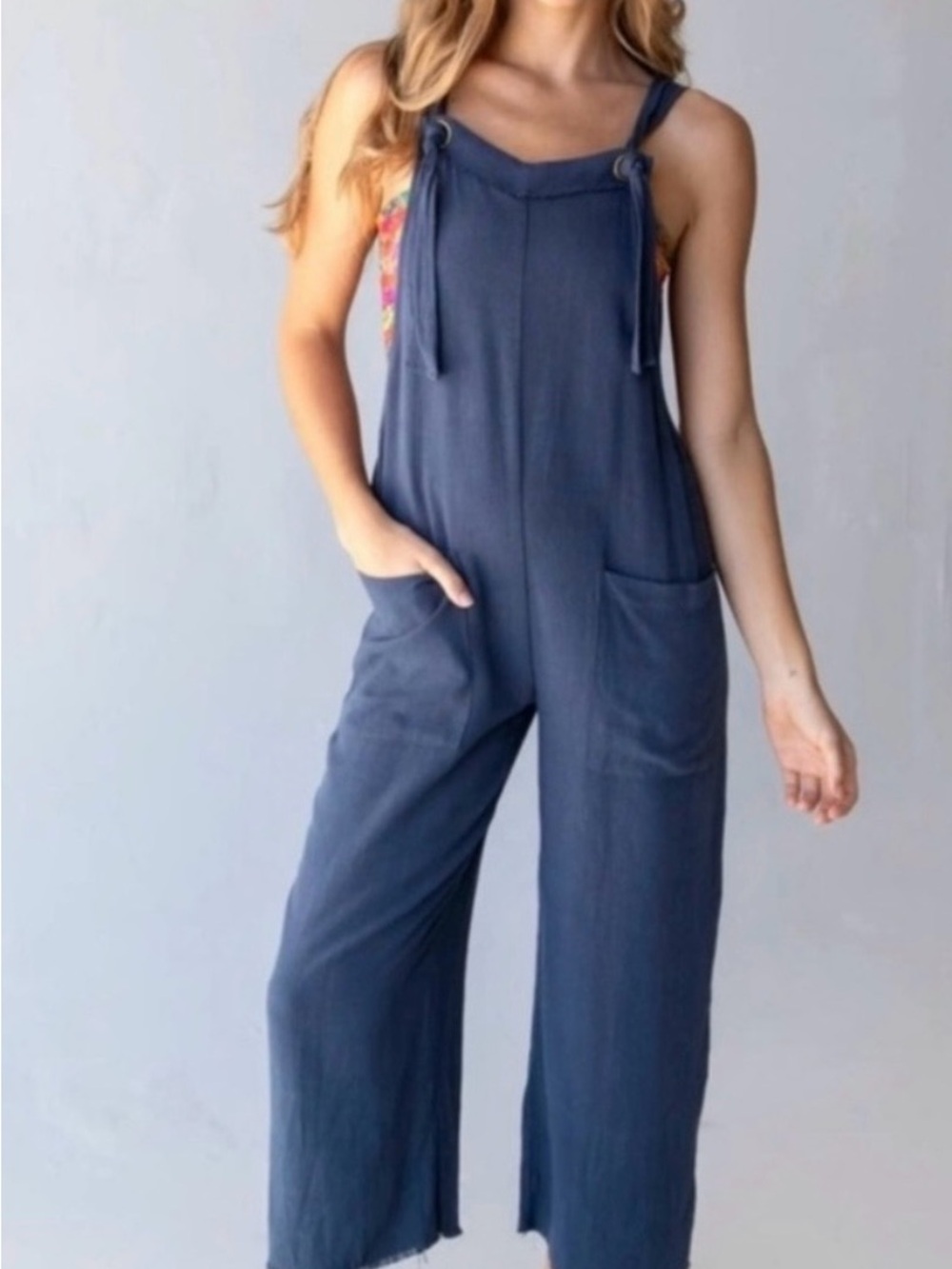 Natural Life Blue Wide Leg Jumpsuit Overalls Boho Lagenlook Minimalist NWT M